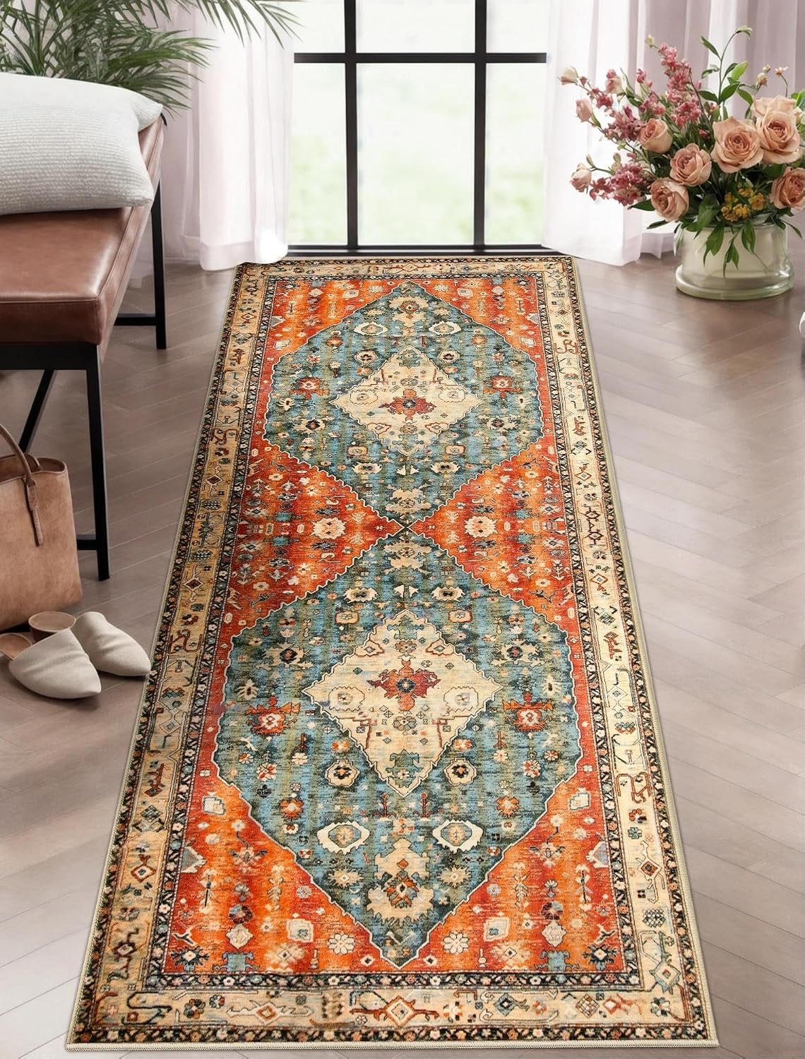 2x3 Vintage Oriental Washable Small Area Rug - Non-Slip Boho Accent Mat