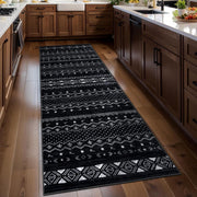 2x6 Black and White Moroccan Washable Runner Rug - Non-Slip Hallway Carpet