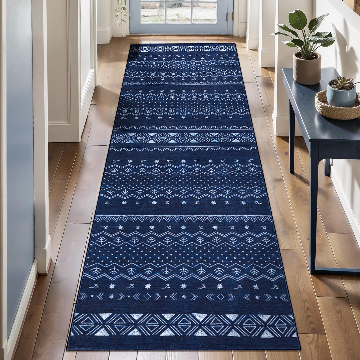 3x5 Blue and White Moroccan Washable Small Rug - Non-Slip Accent Carpet