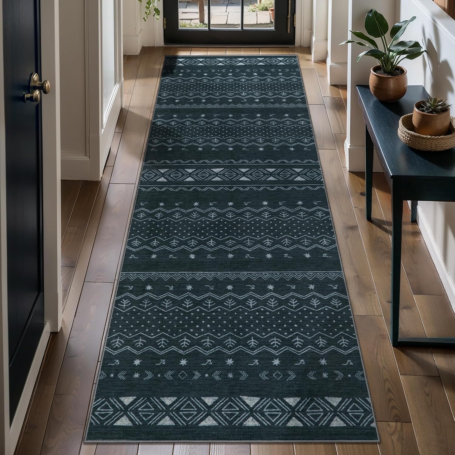 2x3 Grey Washable Entryway Rug - Moroccan Boho Small Carpet