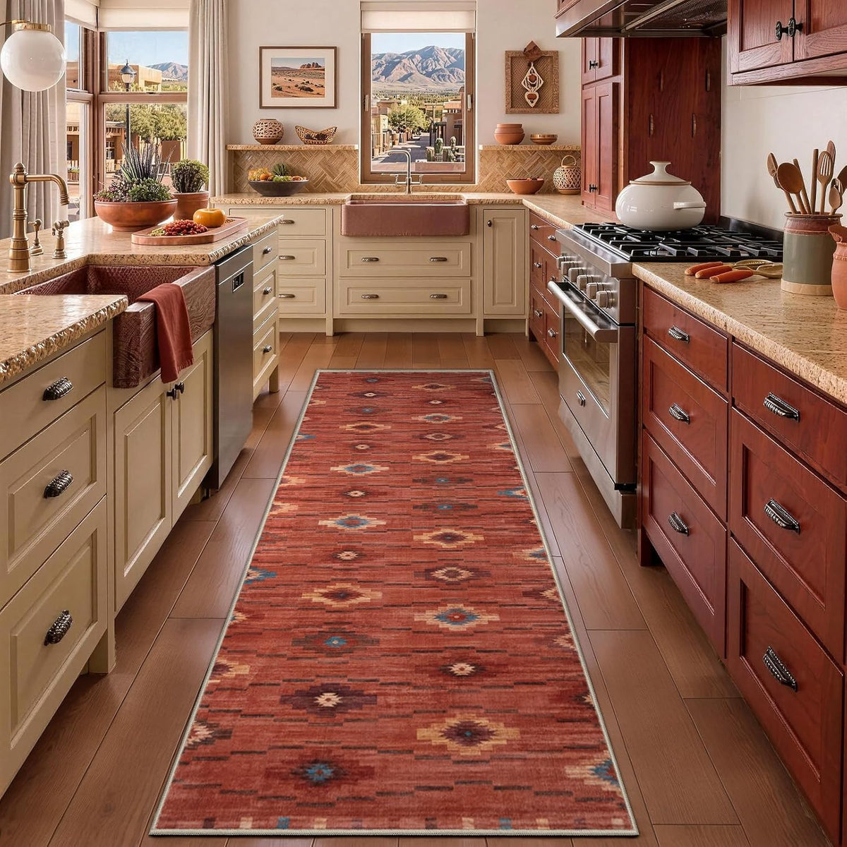 2x3 Terracotta Boho Western Washable Small Rug - Non-Slip Door Mat