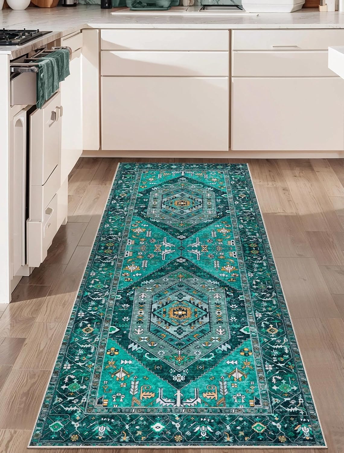 4x6 Teal Vintage Boho Washable Area Rug - Non-Slip Distressed Carpet