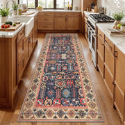 2x6 Blue and Beige Boho Vintage Washable Runner Rug - Non-Slip Hallway Carpet