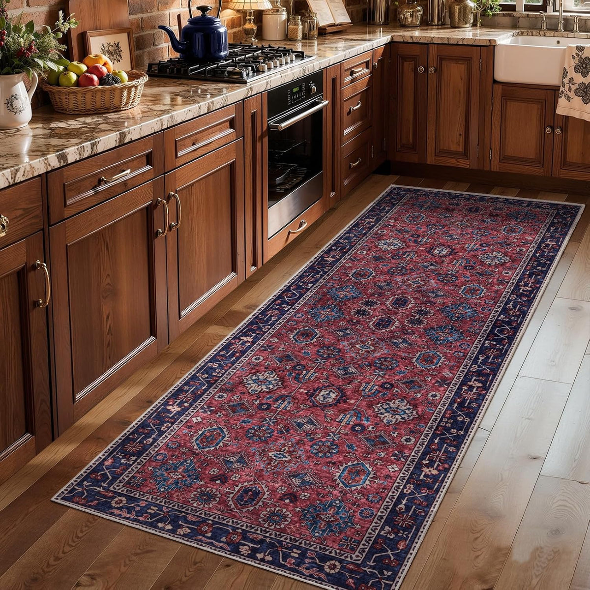 2x3 Rust Red Vintage Boho Washable Small Rug - Non-Slip Entryway Mat
