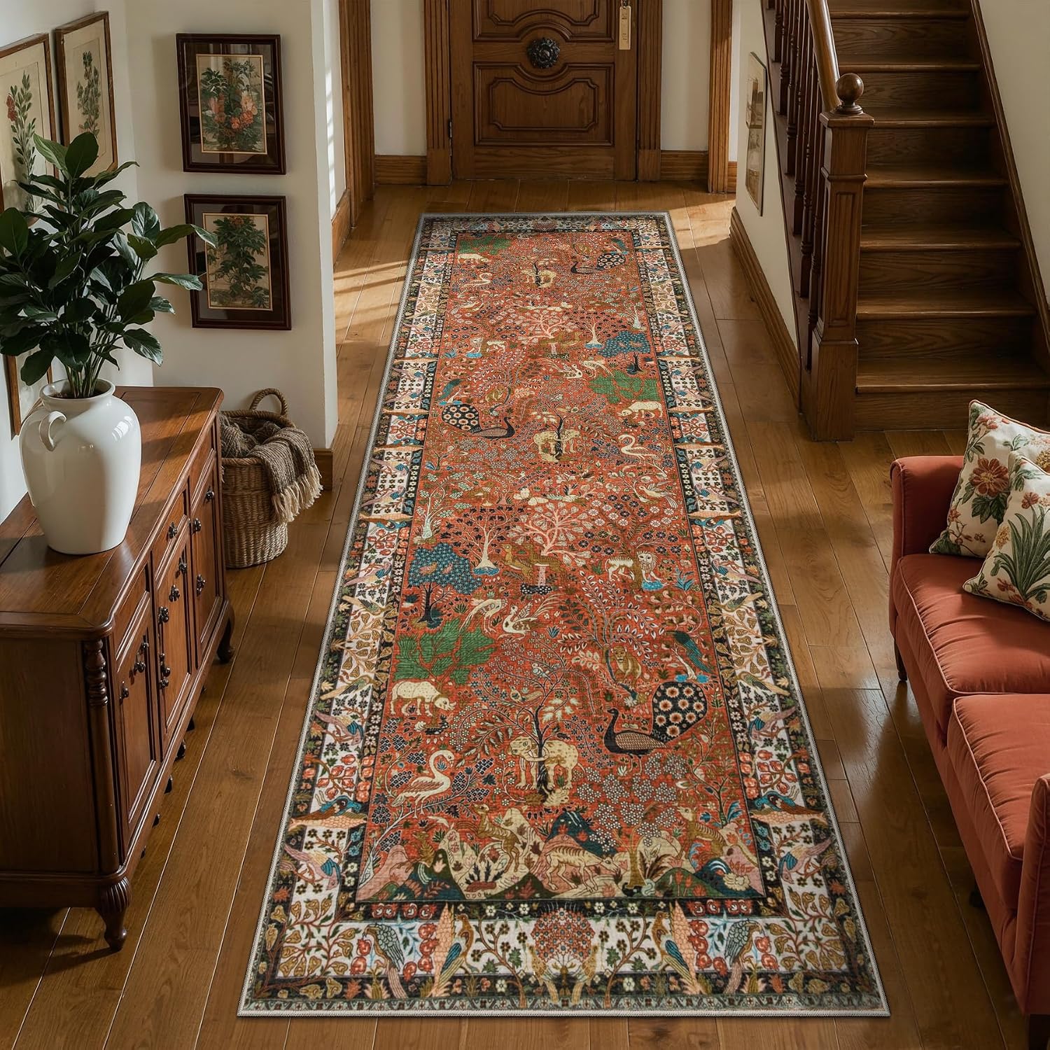 2x10 Vintage Boho Washable Runner Rug - Non-Slip Long Hallway Carpet