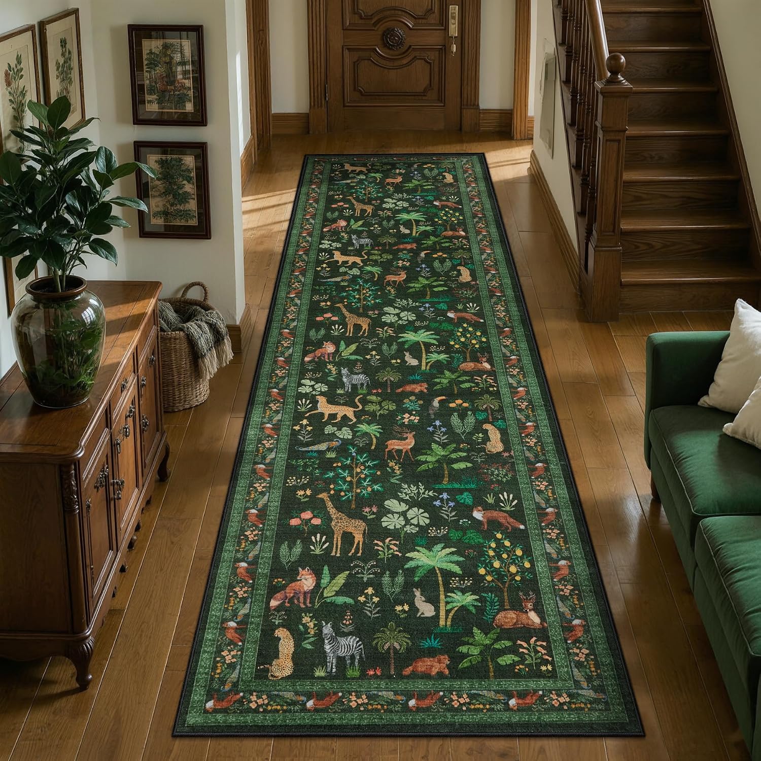 2x4 Washable Entryway Rug - Jungle Boho Non-Slip Small Carpet