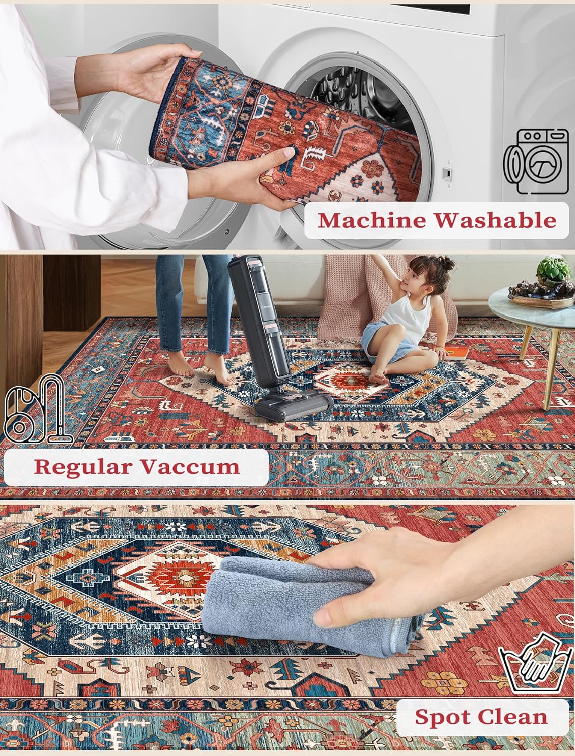 SERISSA Vintage Boho Washable Runner Rug, 2'x6' Non-Slip Distressed Tribal Area Rug for Hallway, Kitchen, Laundry, Bathroom & Living Room – Ultra Soft & Durable Floor Carpet
