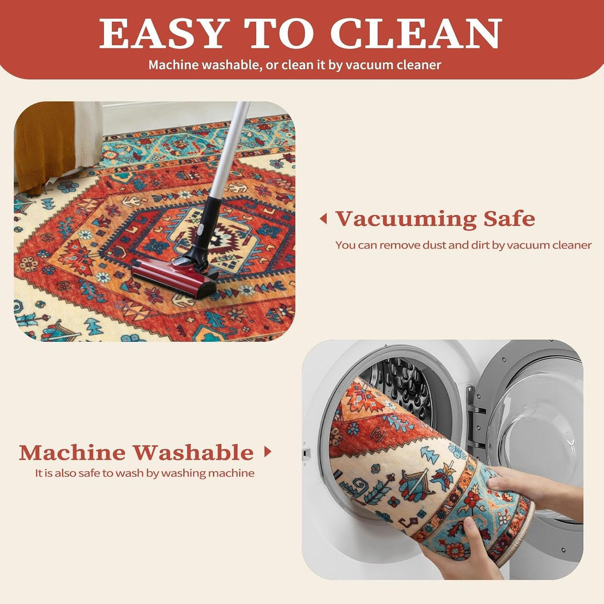 3x12 Orange Vintage Boho Washable Runner Rug - Non-Slip Hallway Carpet