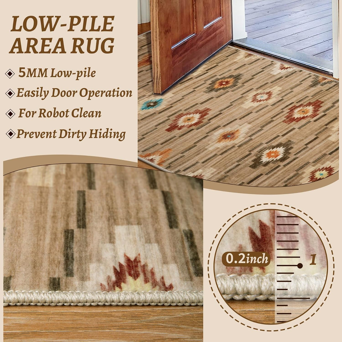5x7 Khaki Southwestern Washable Area Rug - Non-Slip Abstract Carpet