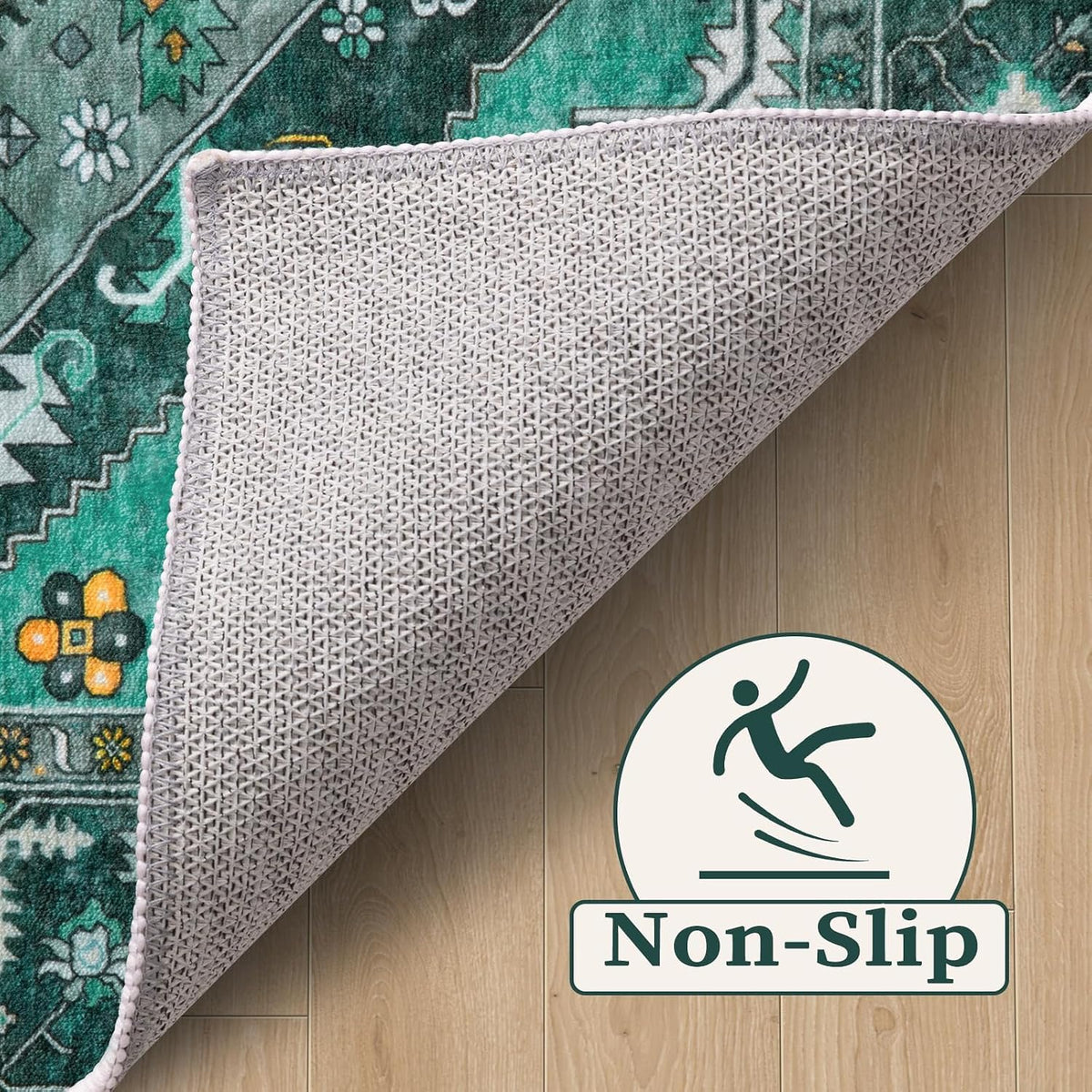 4x6 Teal Vintage Boho Washable Area Rug - Non-Slip Distressed Carpet