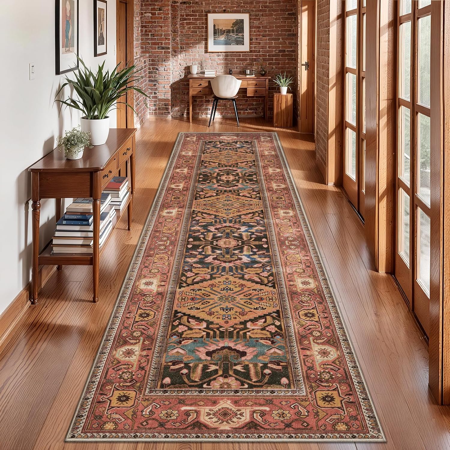 SERISSA Vintage 2.6x10 Washable Hallway Runner Rug Non Slip(Red Multi+Orange Red)
