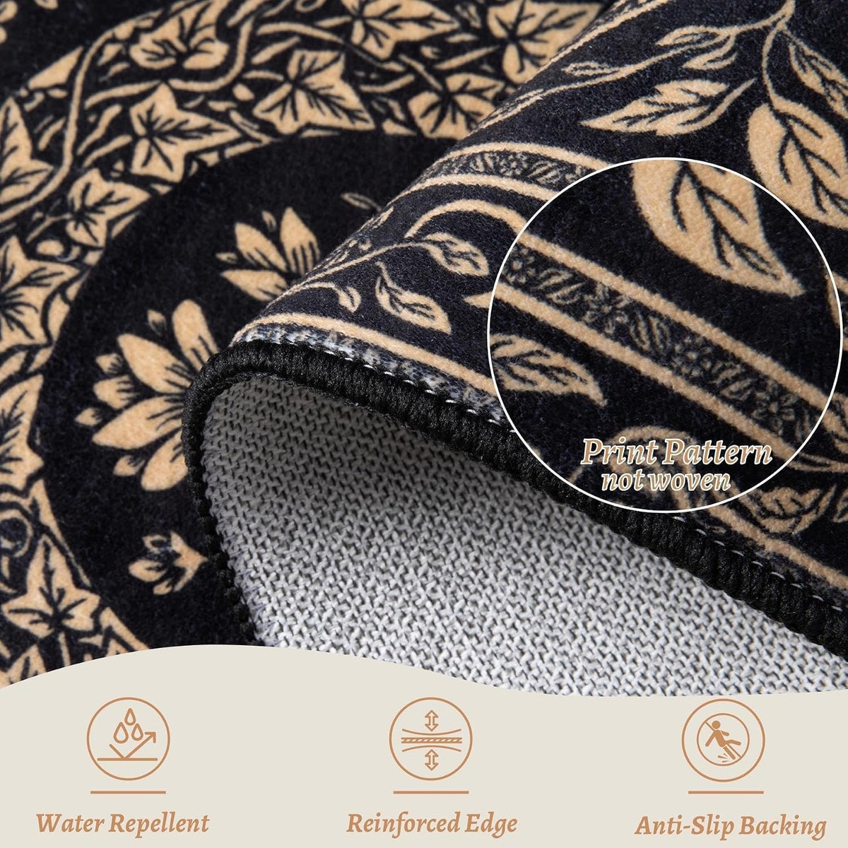 2x3 Black Gothic Snake Floral Washable Small Rug - Non-Slip Entryway Mat