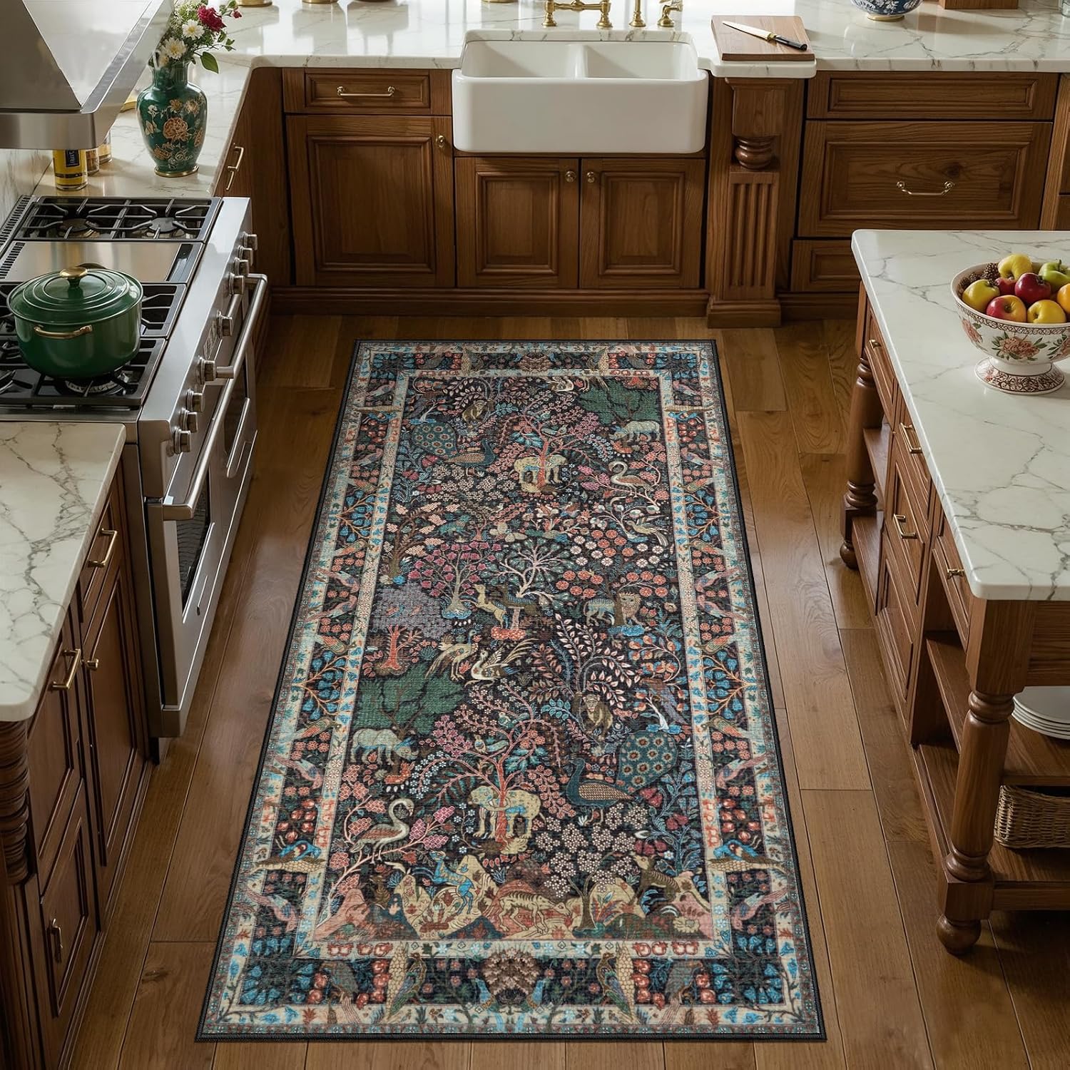 3x5 Washable Boho Area Rug - Jungle Vintage Non-Slip Dorm Carpet