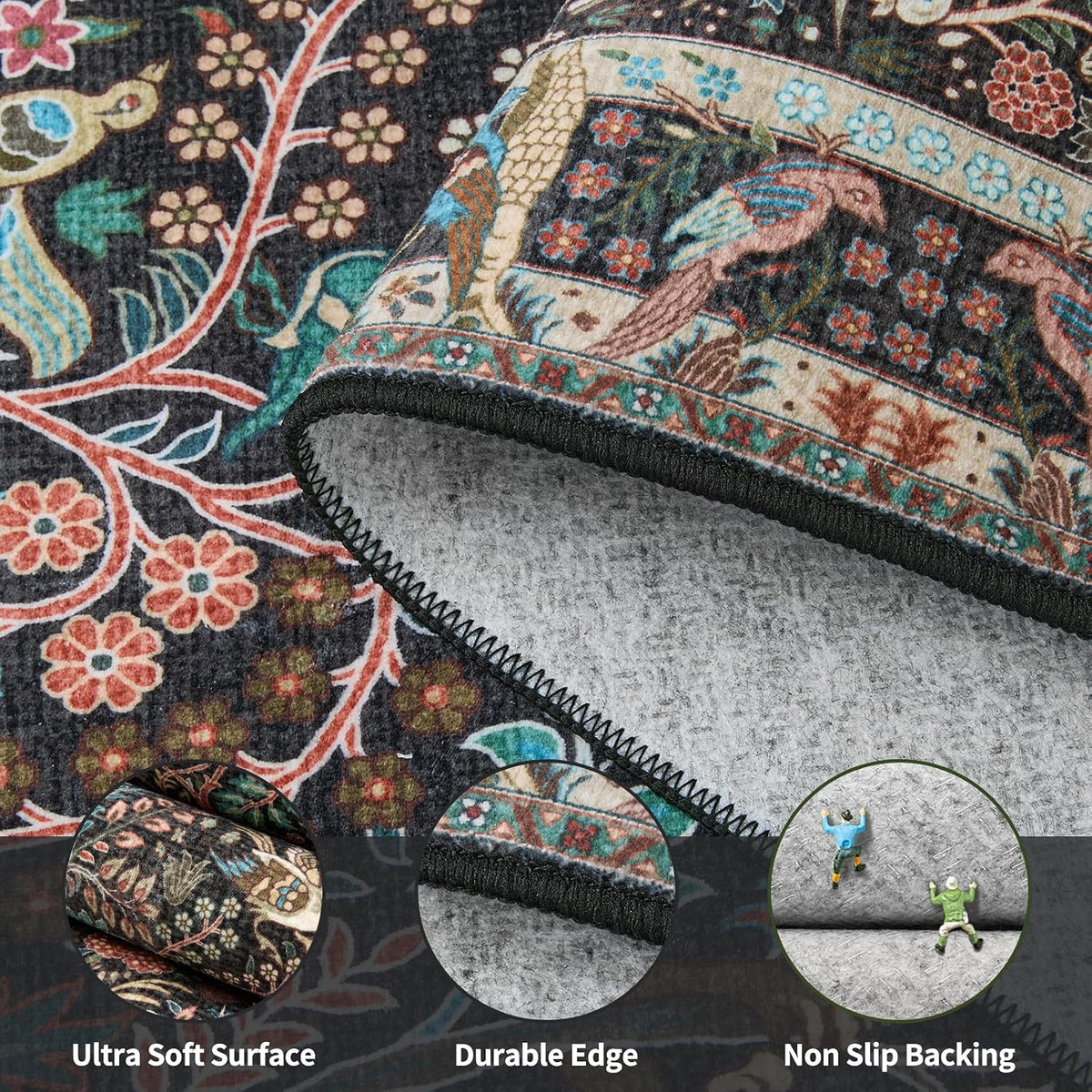 SERISSA Vintage Jungle Animal Washable Area Rug - Multi Non-Slip Carpet Collection
