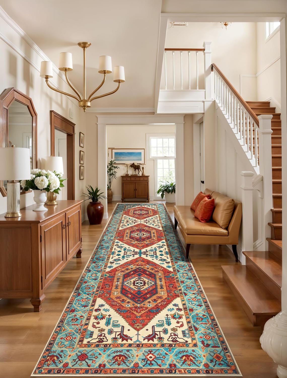 3x12 Orange Vintage Boho Washable Runner Rug - Non-Slip Hallway Carpet