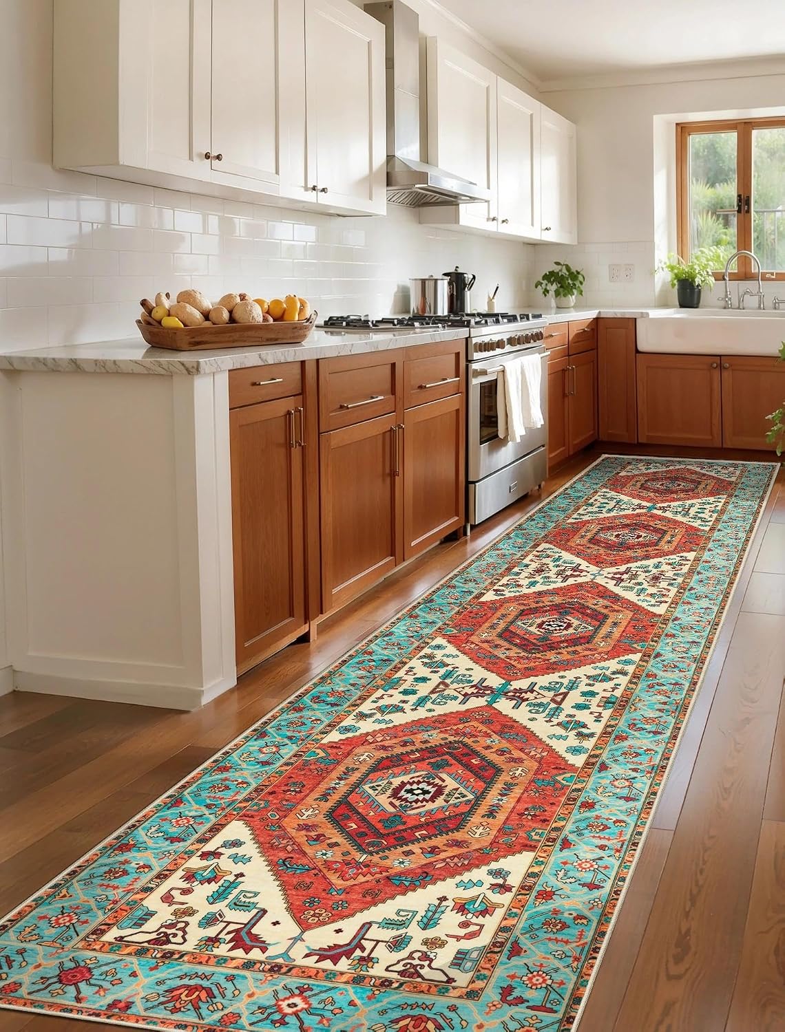 3x12 Orange Vintage Boho Washable Runner Rug - Non-Slip Hallway Carpet