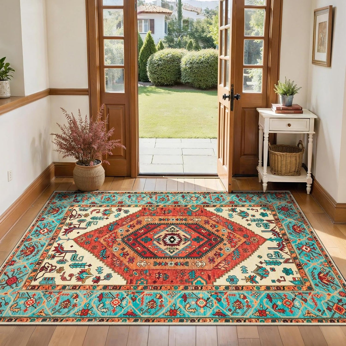 3x12 Orange Vintage Boho Washable Runner Rug - Non-Slip Hallway Carpet