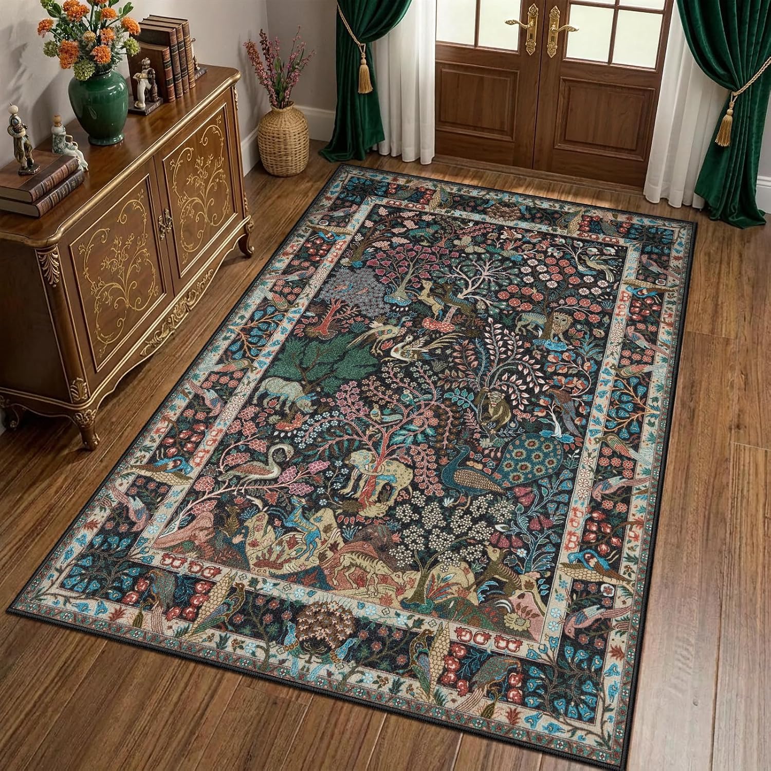 2x4 Vintage Jungle Washable Runner Rug - Non-Slip Boho Door Mat