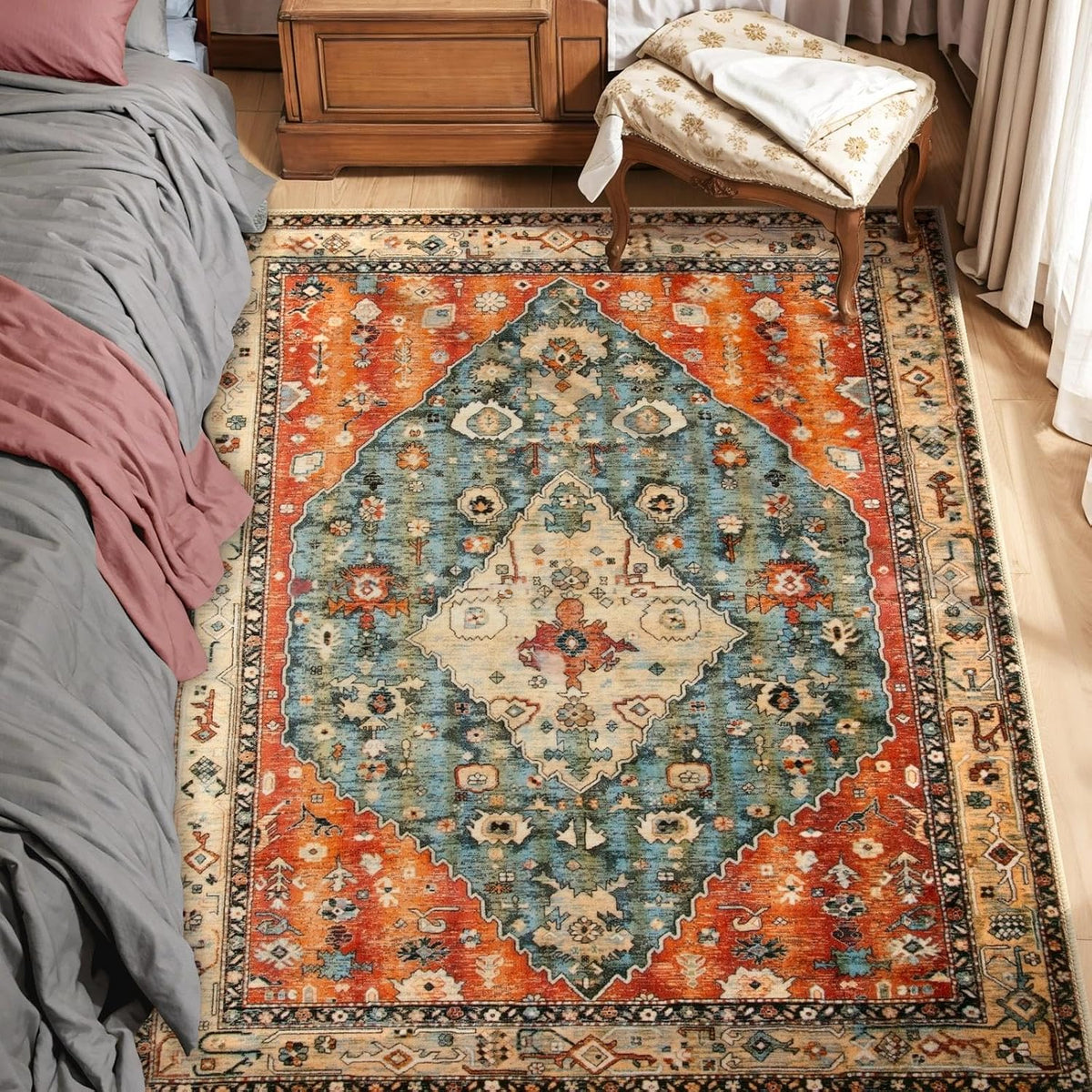 2x3 Vintage Oriental Washable Small Area Rug - Non-Slip Boho Accent Mat