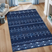 3x5 Blue and White Moroccan Washable Small Rug - Non-Slip Accent Carpet