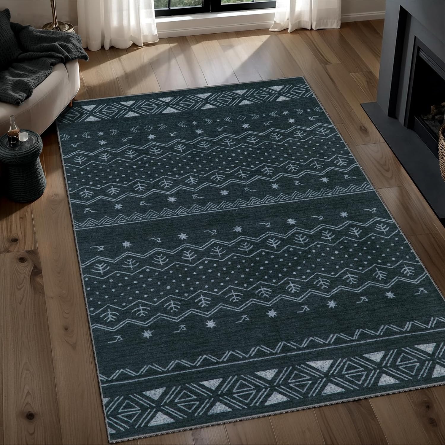 2x3 Grey Washable Entryway Rug - Moroccan Boho Small Carpet