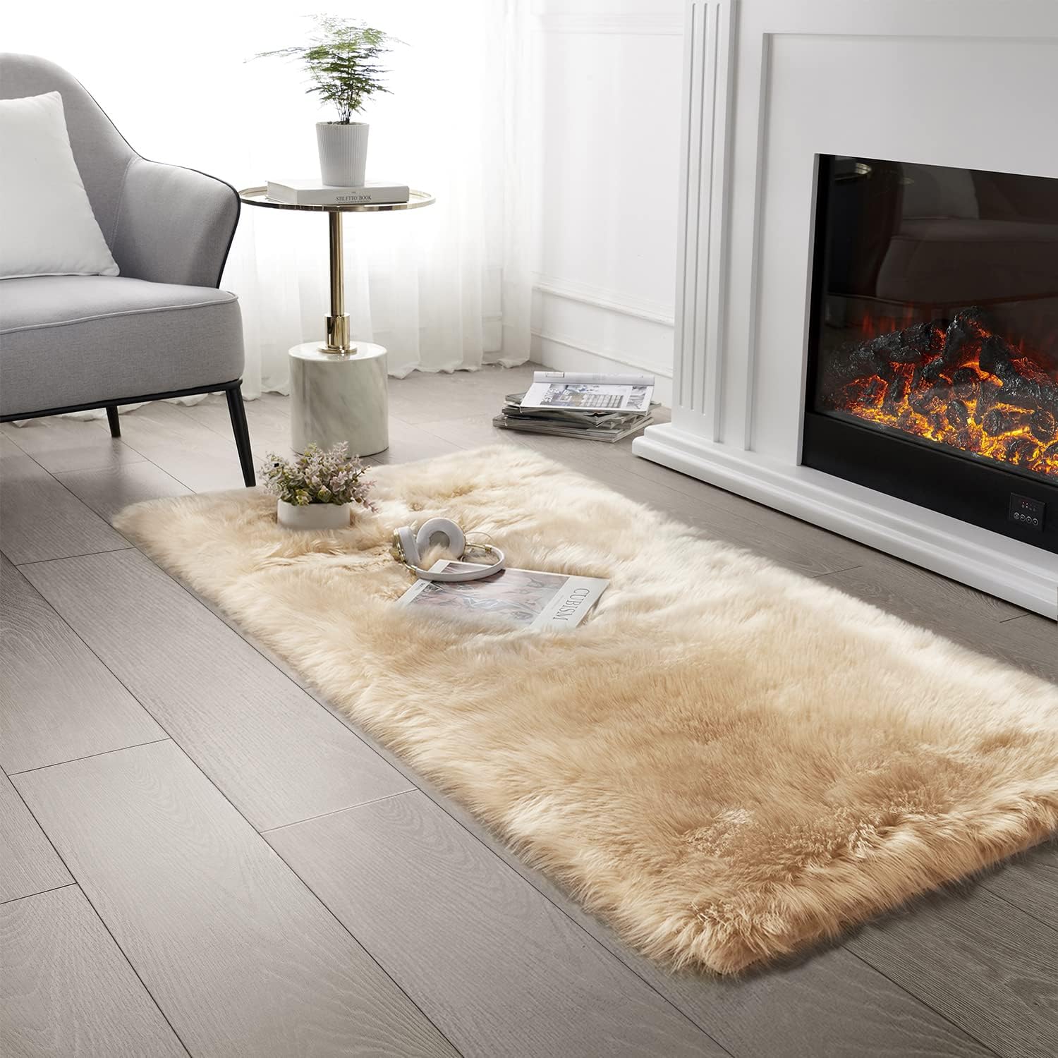SERISSA Faux Sheepskin Shaggy Area Rug, 8'x10' Large Ultra-Soft Fluffy Floor Carpet for Living Room, Bedroom & Nursery – Luxurious Beige Furry Decor