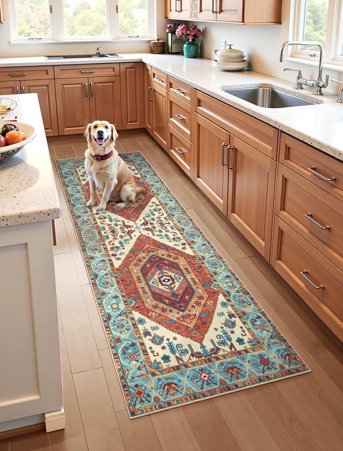 3x12 Orange Vintage Boho Washable Runner Rug - Non-Slip Hallway Carpet