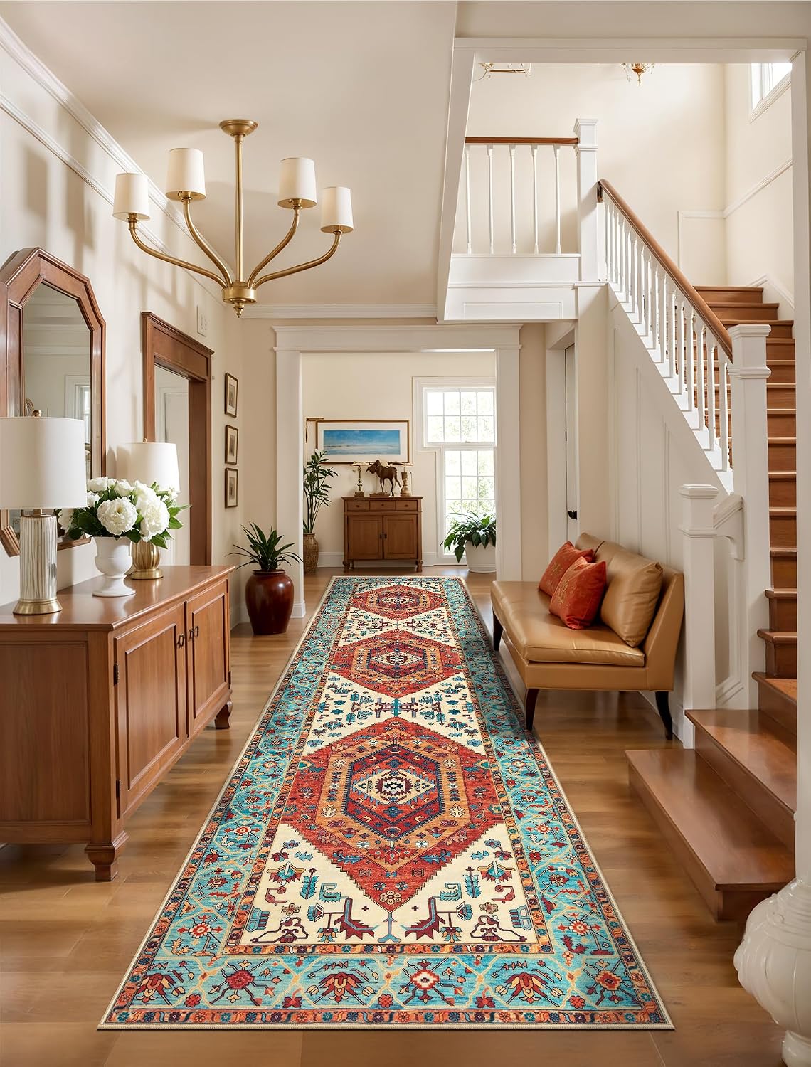3x12 Orange Vintage Boho Washable Runner Rug - Non-Slip Hallway Carpet