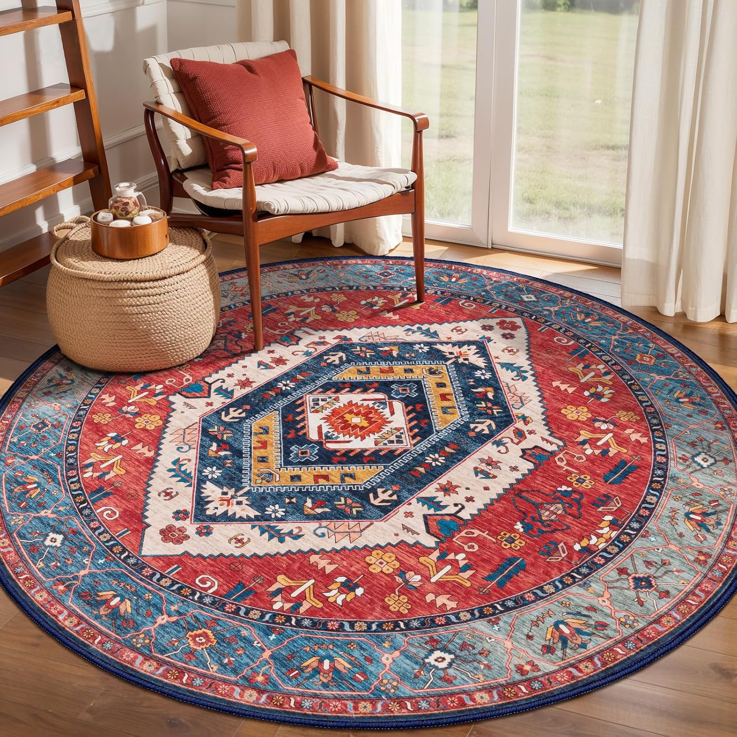 SERISSA 8x10 Washable Area Rug, Soft Non-Slip Distressed Oriental Boho Carpet for Living Room, Dining Room, and Office Decor