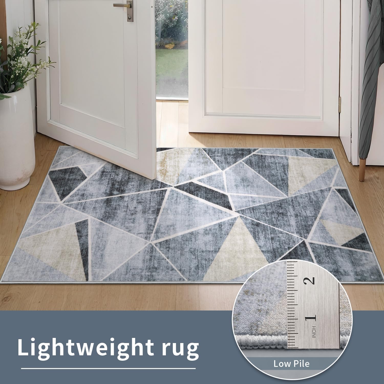 SERISSA Modern Abstract Washable Area Rug, 6'x9' Large Non-Slip Soft Low-Pile Floor Carpet for Living Room, Dining Room, Bedroom & Office – Contemporary Grey Decor