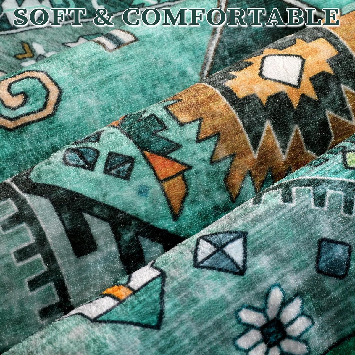 4x6 Teal Vintage Boho Washable Area Rug - Non-Slip Distressed Carpet