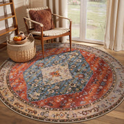 4ft Boho Washable Round Area Rug - Non-Slip Circle Carpet for Bedroom