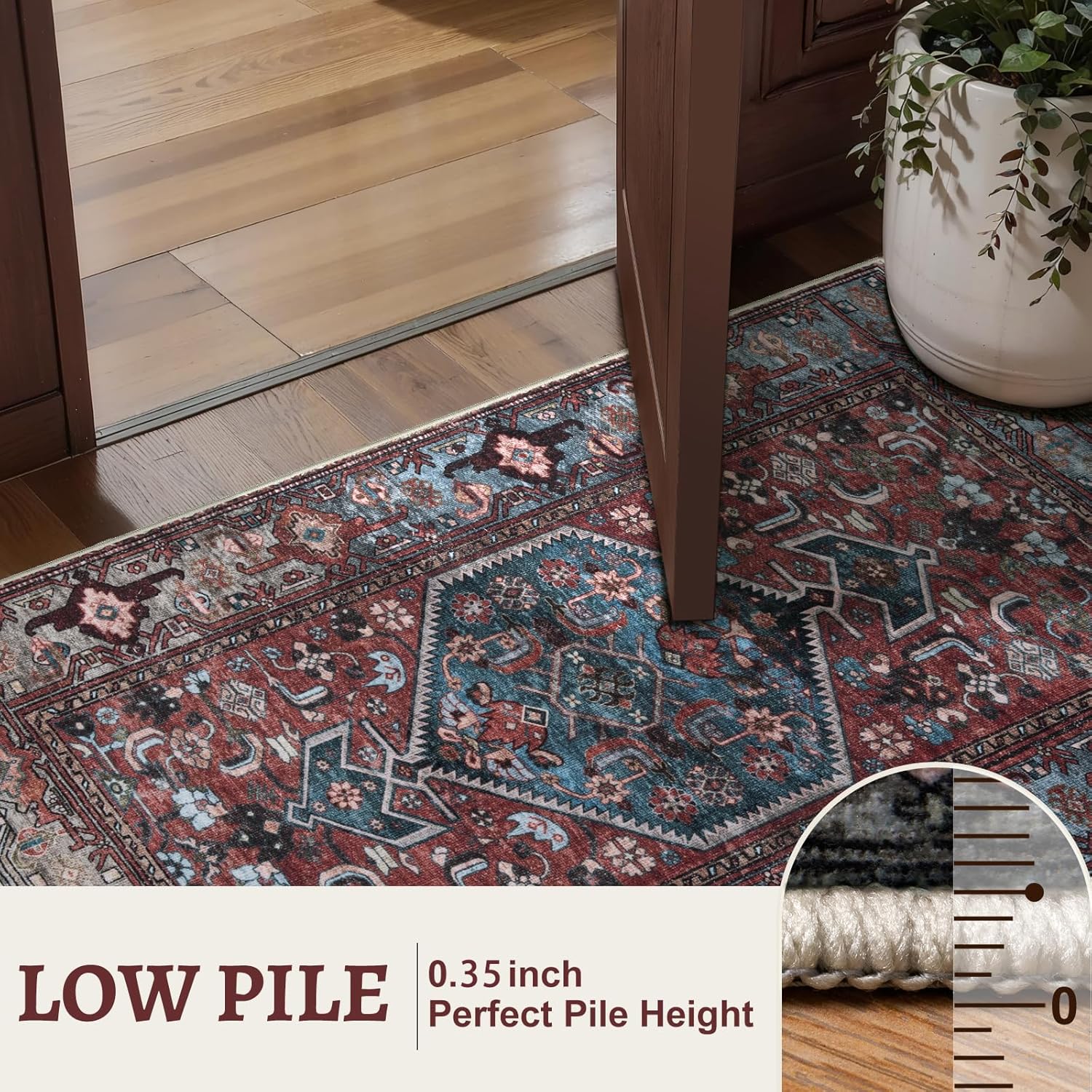 SERISSA Vintage 2.6x10 Washable Hallway Runner Rug Non Slip(Red Multi+Orange Red)