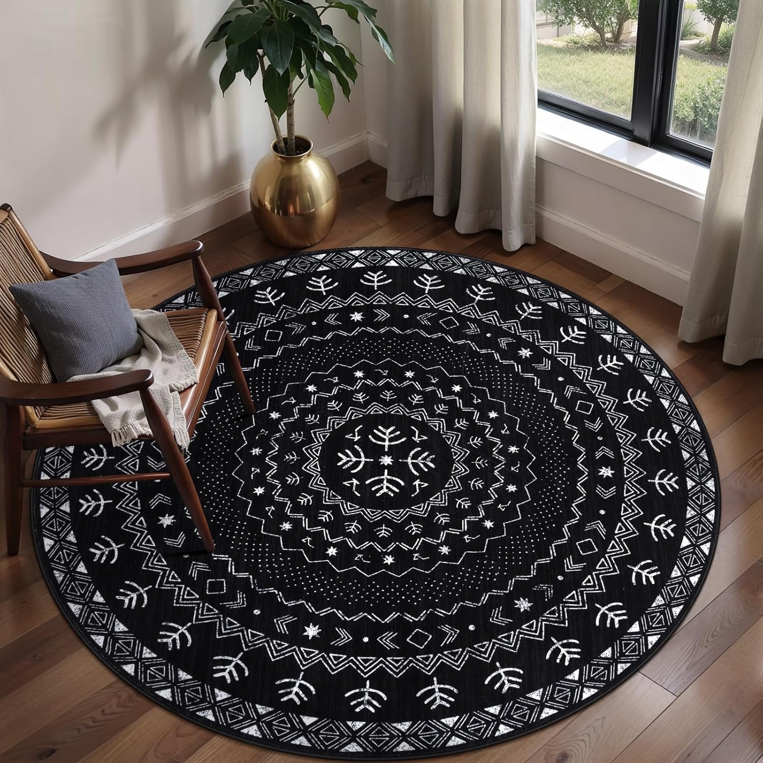 SERISSA Boho Geometric Washable Runner Rug, 2'x10' Non-Slip Long Hallway Carpet for Kitchen, Entryway, Laundry, Bedroom & Bathroom – Soft Low-Pile Black & White Runner