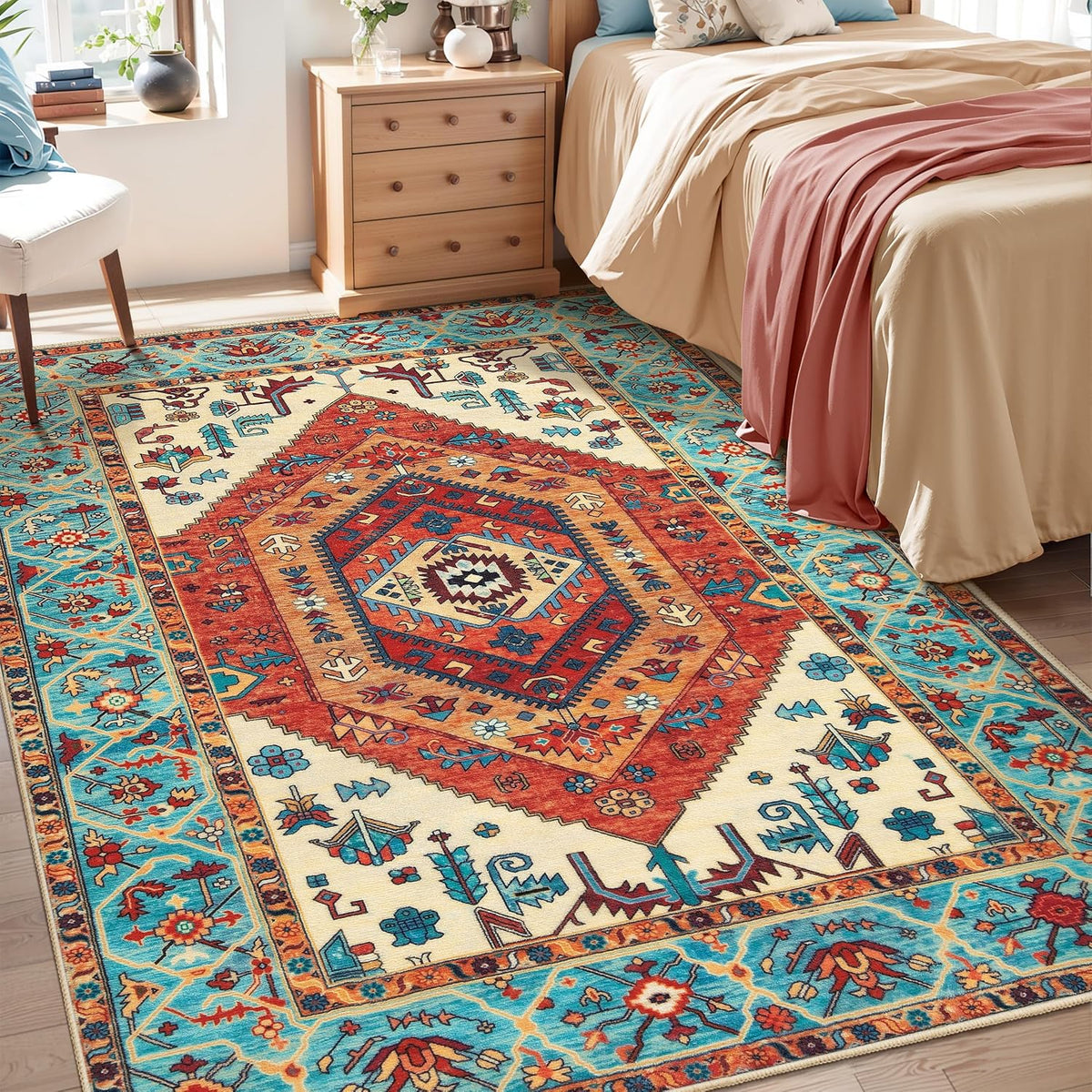 3x12 Orange Vintage Boho Washable Runner Rug - Non-Slip Hallway Carpet