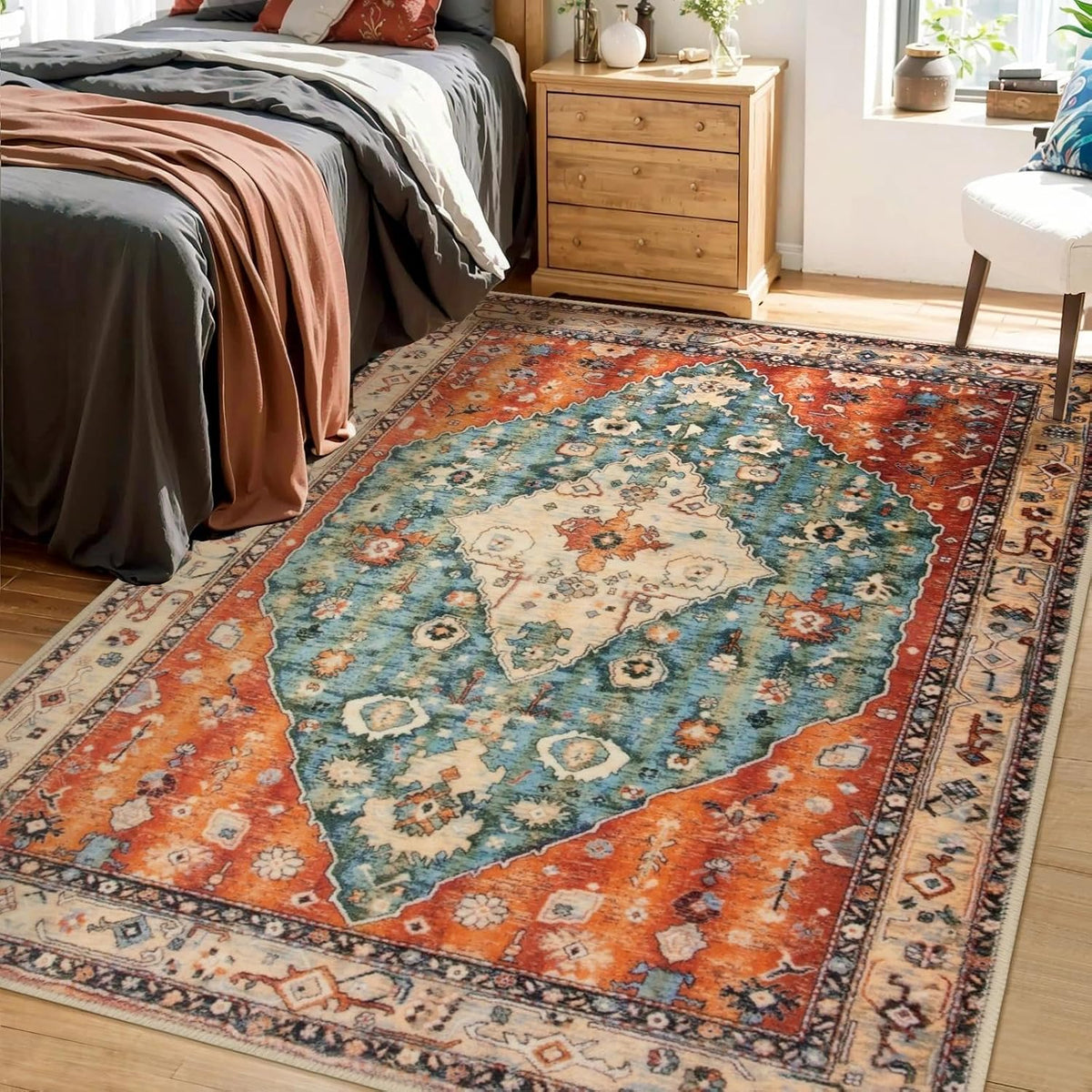 2x3 Vintage Oriental Washable Small Area Rug - Non-Slip Boho Accent Mat