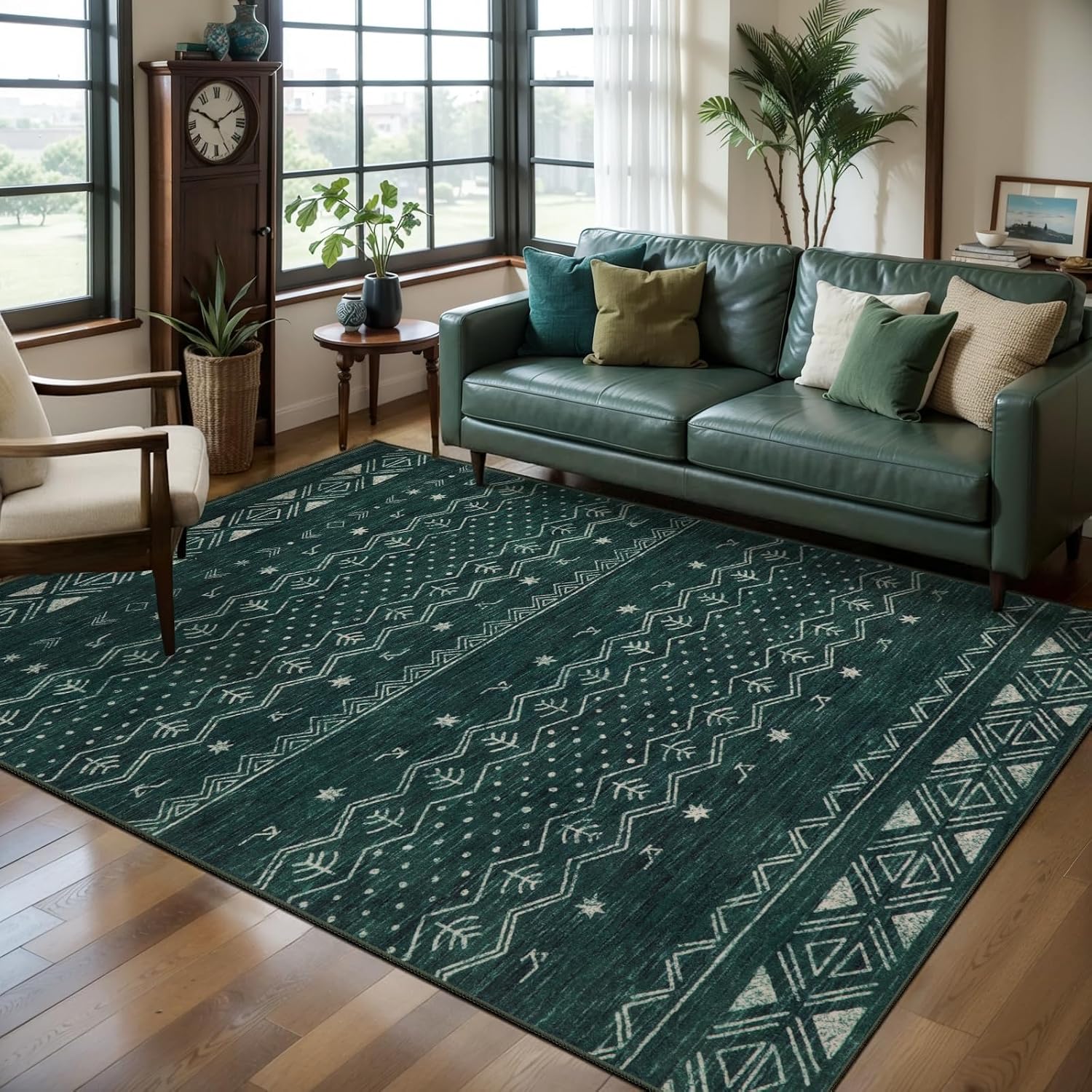 2'6"x8' Dark Green Washable Hallway Runner Rug - Moroccan Boho Long Carpet