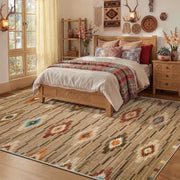 5x7 Khaki Southwestern Washable Area Rug - Non-Slip Abstract Carpet