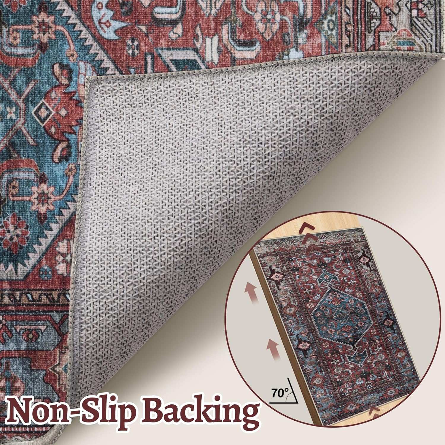 SERISSA Vintage 2x3 and 2x6 Washable Rug Non Slip(Red Multi)