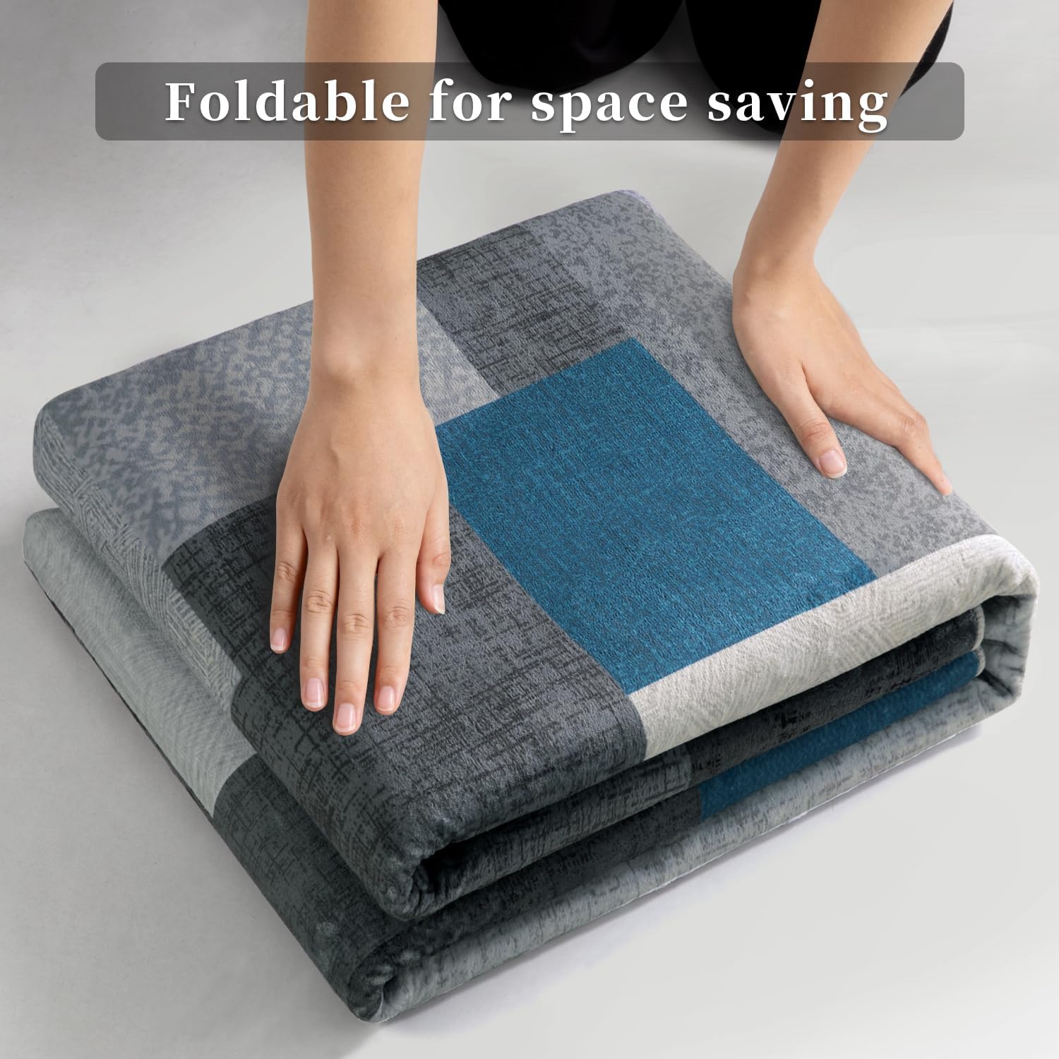 SERISSA Modern Abstract Washable Area Rug, 5'x7' Non-Slip Soft Low-Pile Floor Carpet for Living Room, Dining Room, Bedroom & Office – Geometric Blue & Grey Decor