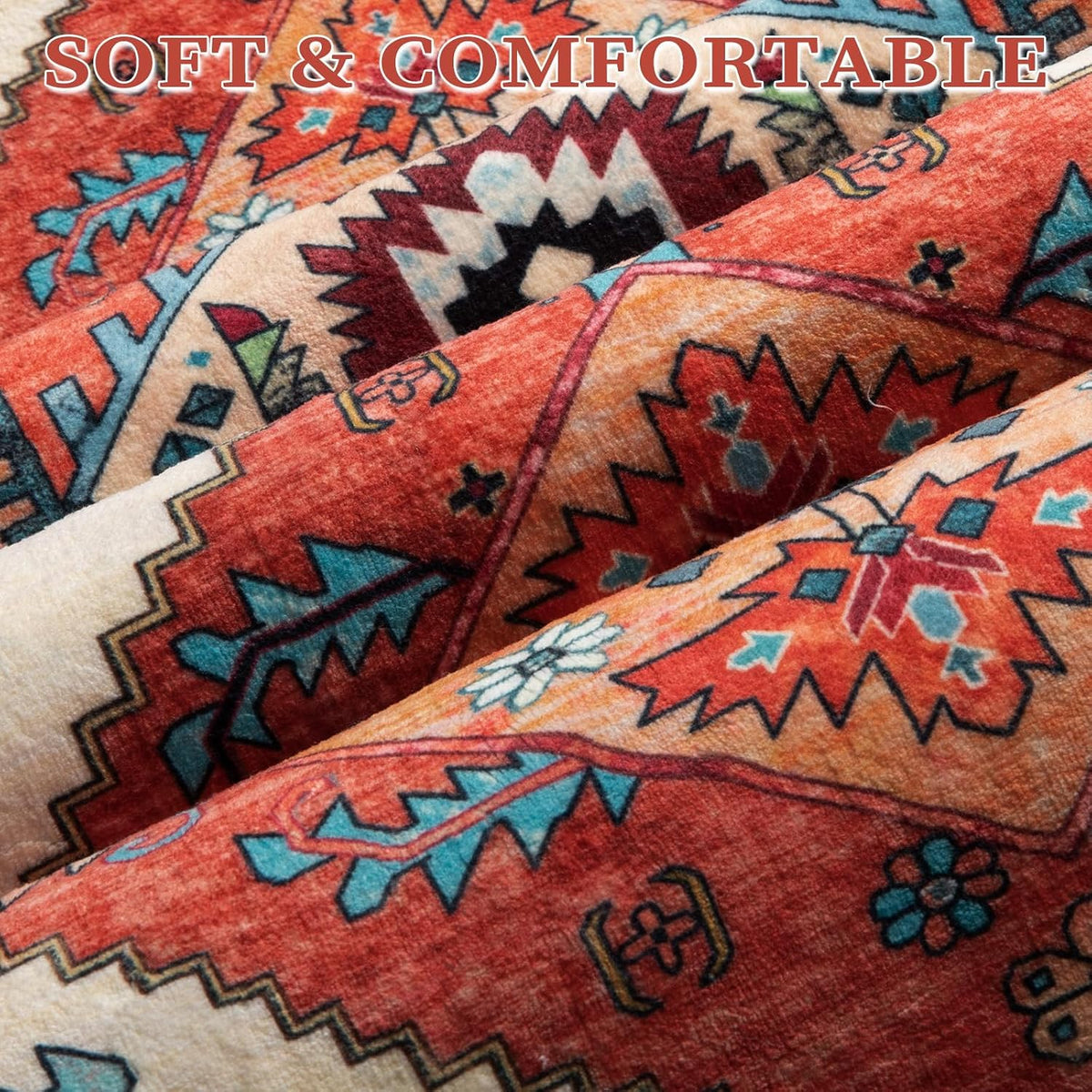 3x12 Orange Vintage Boho Washable Runner Rug - Non-Slip Hallway Carpet