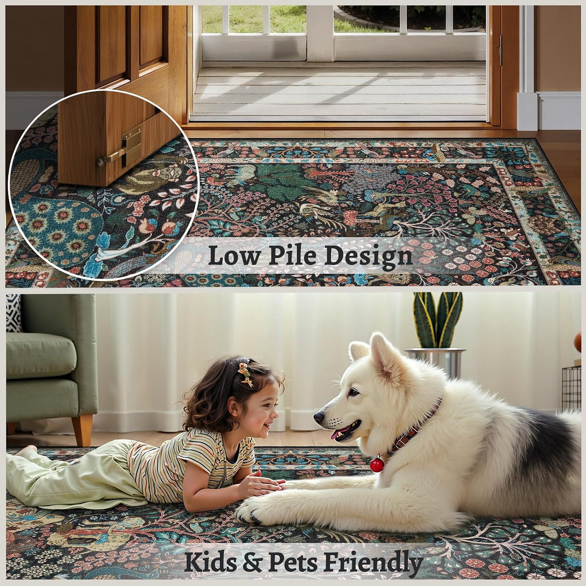 SERISSA Vintage Jungle Animal Washable Area Rug - Multi Non-Slip Carpet Collection
