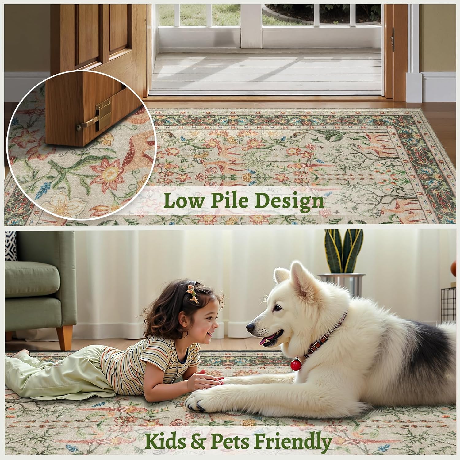 SERISSA Vintage Boho Animal Print Washable Runner Rug, Non-Slip Soft Low-Pile Floor Carpet for Hallway, Kitchen, Entryway, Laundry & Bedroom – Long Indoor Decor