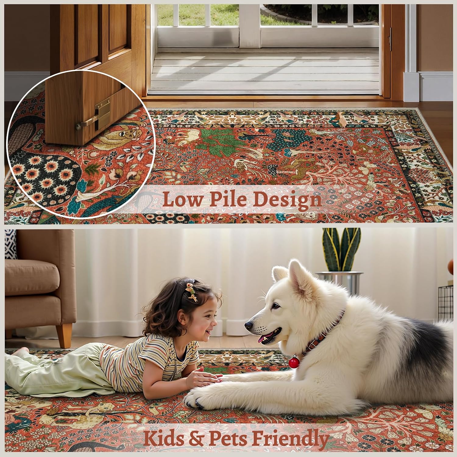 2x10 Vintage Boho Washable Runner Rug - Non-Slip Long Hallway Carpet