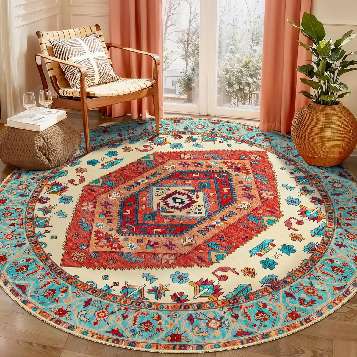 3x12 Orange Vintage Boho Washable Runner Rug - Non-Slip Hallway Carpet