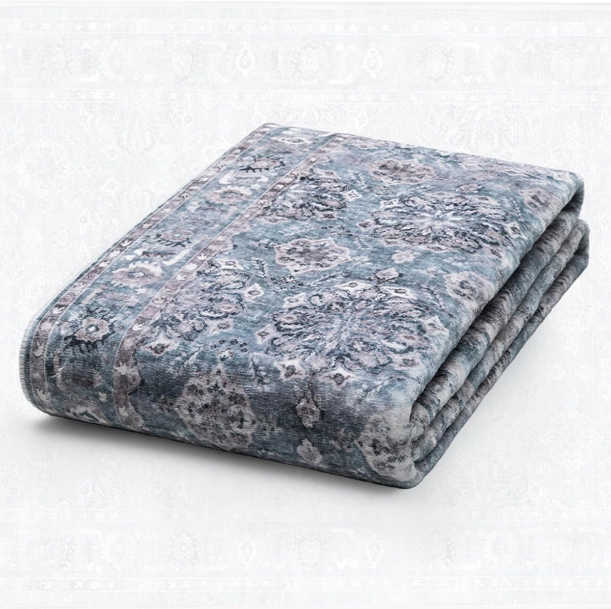 8x10 Blue Grey Floral Vintage Boho Washable Area Rug - Non-Slip Large Carpet