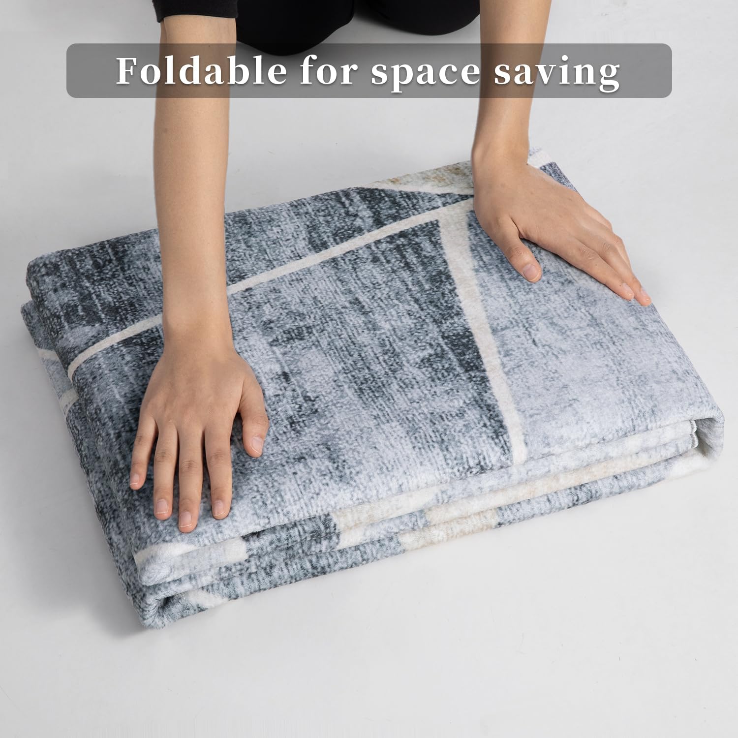 SERISSA Modern Abstract Washable Area Rug, 6'x9' Large Non-Slip Soft Low-Pile Floor Carpet for Living Room, Dining Room, Bedroom & Office – Contemporary Grey Decor