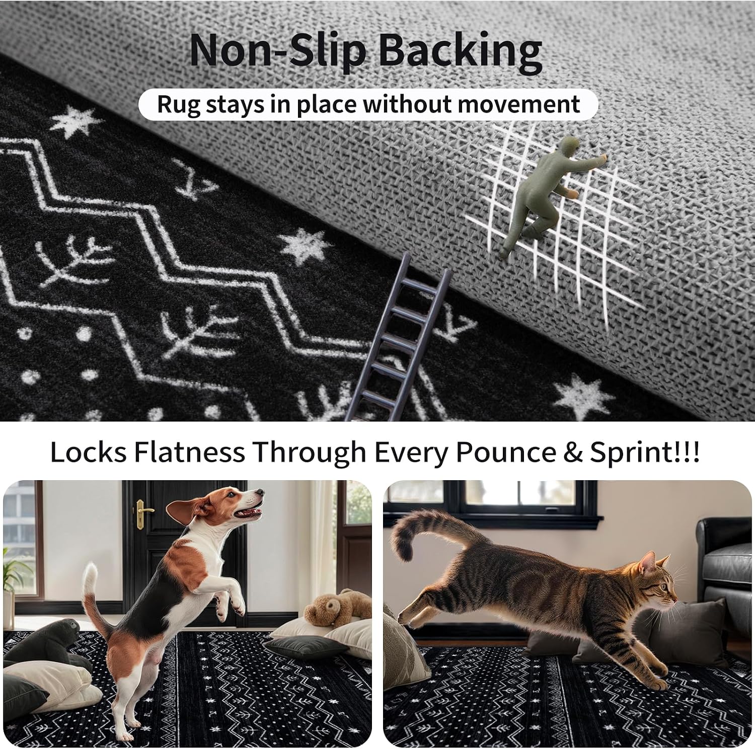 6x9 Washable Living Room Area Rug - Black and White Moroccan Carpet
