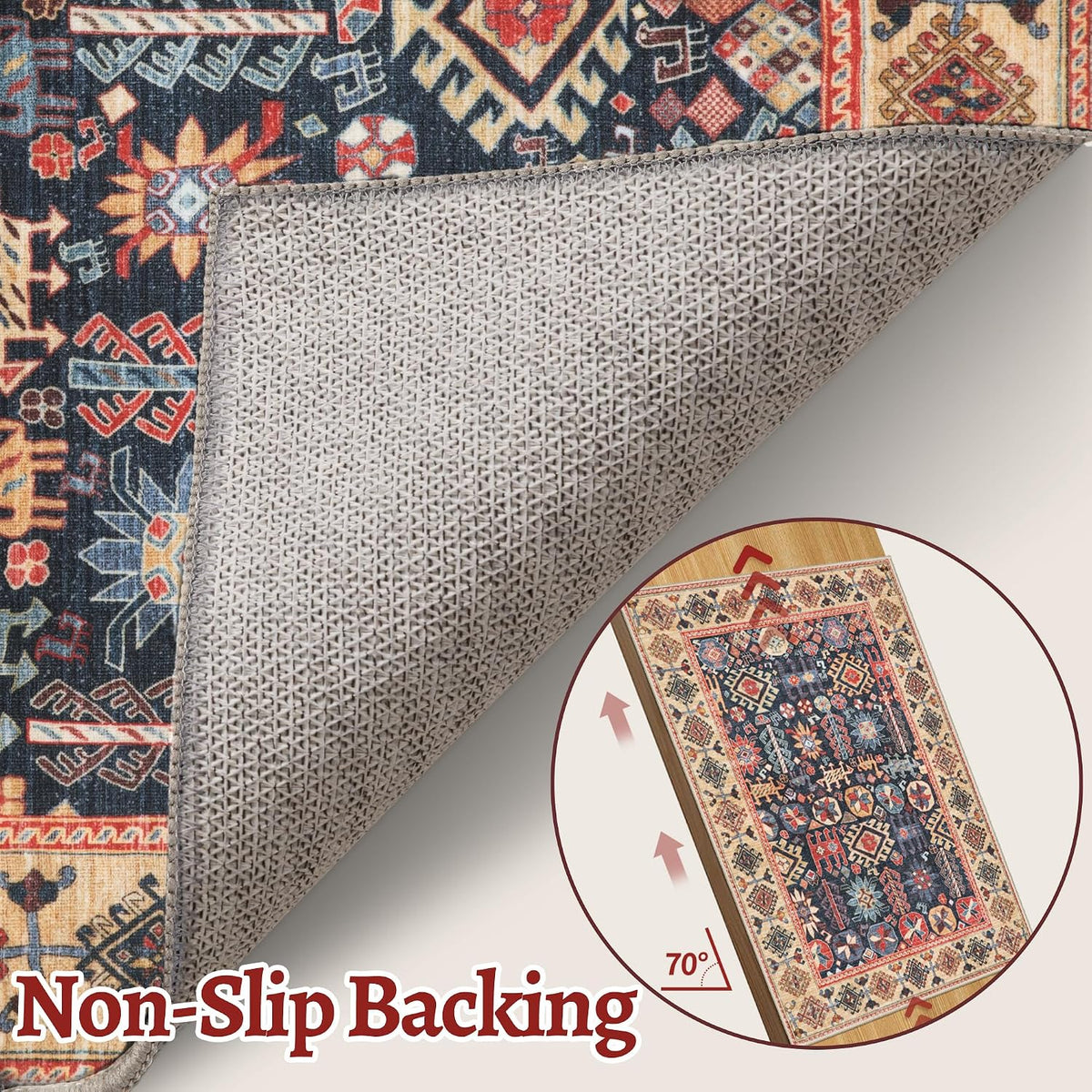 2x6 Blue and Beige Boho Vintage Washable Runner Rug - Non-Slip Hallway Carpet