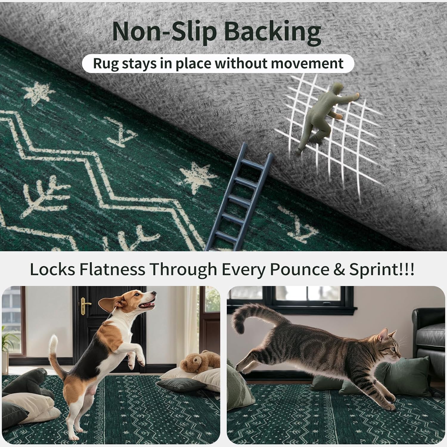 2'6"x8' Dark Green Washable Hallway Runner Rug - Moroccan Boho Long Carpet